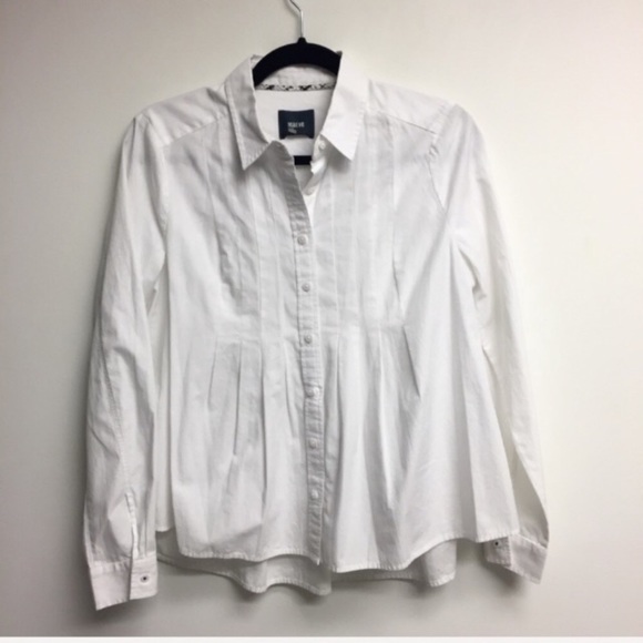 ANTHROPOLOGIE Maeve Pleated Flare Shirt White 4 - Picture 6 of 8